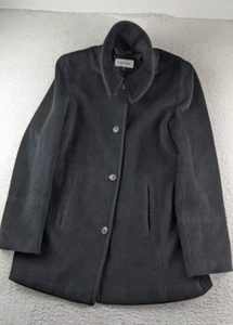 Calvin Klein Pea Coat Jacket Women's Large Rabbit Hair Wool Button Collar' - Picture 1 of 9