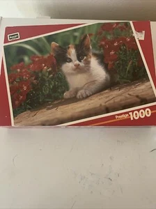 Roseart Prestige 1000 Pc Jigsaw Puzzle Floral & Feline, 1990s New Factory Sealed - Picture 1 of 2