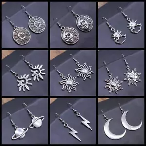 Orecchini pendenti luna sole - orecchino goccia stile vintage colore argento oro gioielli - Foto 1 di 48