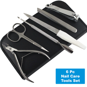 6 PC Pedicure/Manicure Tools Set Nail File Clippers Cleaner Cuticle Pusher Kit 