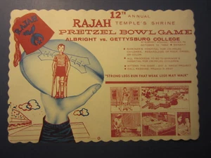 Old Vintage 1962 Albright vs. Gettysburg FOOTBALL - Pretzel Bowl - GAME Placemat - Picture 1 of 1