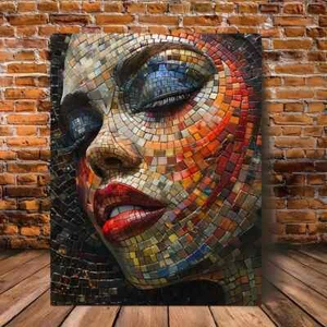 Elegant Chic Mosaic Glass Woman Multicolor Abstract Metal Print Ready to Hang - Picture 1 of 7