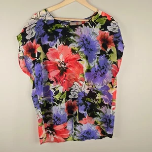 Chicos Floral Blouse Size 2 US Large Sheer Top Shirt Colorful Vacation Tropical - Picture 1 of 9