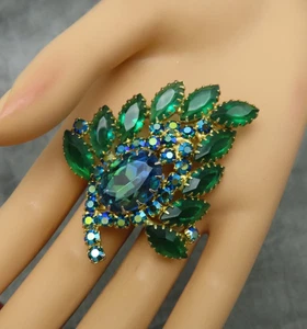 Spilla Juliana strass spilla vintage AB verde blu cristallo sfaccettato 2,5 in 621f - Foto 1 di 7