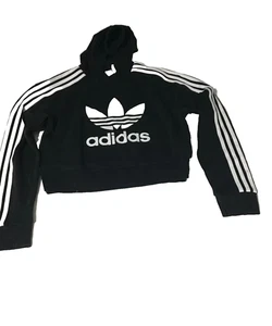 Sudadera con capucha recortada con logotipo de tres rayas ADIDAS para mujer L negra - Imagen 1 de 8