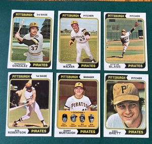 Lote de 6 tarjetas de béisbol 1974 Pittsburgh Pirates Brett, Murtaugh, Robertson, Blass - Imagen 1 de 2