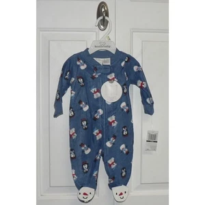 Koala Baby Long Sleeve Plush Fleece Snowman Penguin Footed Jumper Blue 0-3M $18 - Picture 1 of 5