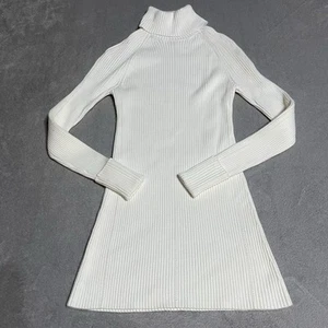 White House Black Market Sweater Womens Small Ivory Ribbed Turtleneck Tunic - Picture 1 of 6
