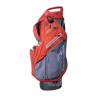 Bolsa de golf Sun Mountain C-130 bolsa de carro 14 vías roja naranja sin capucha de lluvia cremallera rota Foto 1 de 4