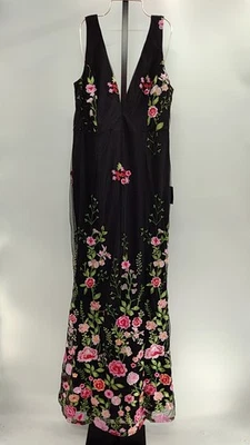 Vestido bordado floral Lulus preto malha GG - Imagem 1 de 2