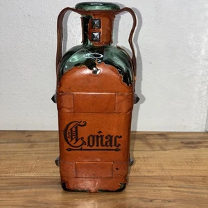 Vintage Dekanter Leder umwickelt Cognac Grün Glas - Bild 1 von 6