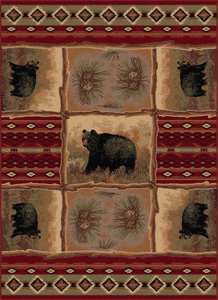 3x7 Nature Red Rustic Bears Cones 6570 Runner Area Rug - Approx 2' 7" x 7' 3" - Image 1 of 1