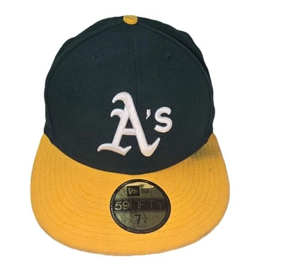 New Era Oakland Athletics A's Fitted Cap 7 1/4 Green/ Yellow 59Fifty *flaw - Image 1 of 4
