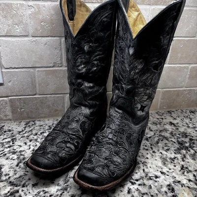 Corral Women’s Black/Gray Distressed Leather  Cutout Inlay Western Boots 10M - Image 1 of 4