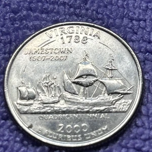 Virginia State Quarter 2000 D ERROR REVERSE CIRCLE GOUGING And Small CLAD ERROR  - Picture 1 of 11