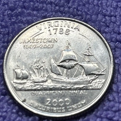 Virginia State Quarter 2000 D ERROR REVERSE CIRCLE GOUGING And Small CLAD ERROR  - Image 1 of 4