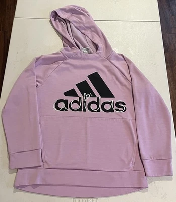 Adidas Girls Light Purple Pullover Hoodie With Black Logo Silver, Size Medium - Image 1 of 4