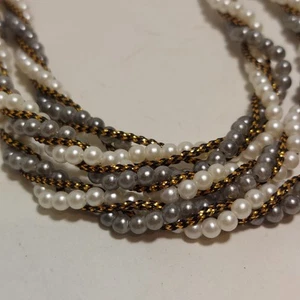 Vintage Halskette Damen goldfarben Kunstperlen klobig gedreht 3 Strang Modeschmuck - Bild 1 von 7