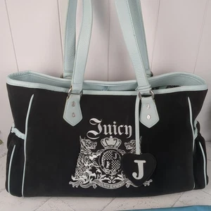 Y2K Juicy Couture Velour Diaper Bag Scottie Dogs Light Blue Black w/ Diaper Pad - Picture 1 of 16