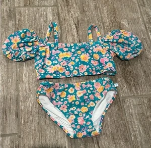 POSH PEANUT FLORAL MALIBU BARBIE SWIM SUIT TWO PIECE PUFF SLEEVE - Picture 1 of 3