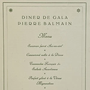 New Look PIERRE BALMAIN French Fashion House HONORED AT GALA DINNER Menu VTG 50s - Picture 1 of 9