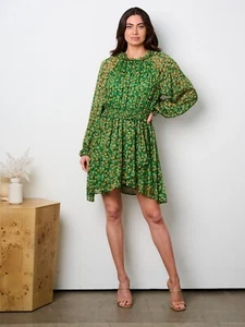 Women's Long Sleeve Mock Neck Smock Waist Mini dress - Picture 1 of 3