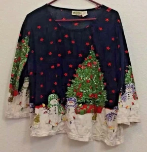 Collections Etc • Women’s XXL Christmas Top Snowmen Christmas Tree Stars - Picture 1 of 5