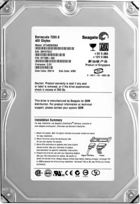 Hard Drive Seagate Barracuda ST3400832AS 400GB 7200RPM 8MB SATA 3.5" Inch - Image 1 of 3
