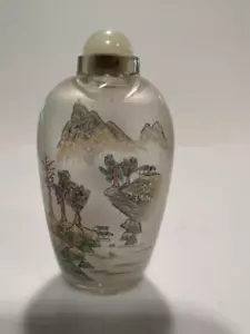 Antike chinesische Kristall rückseitig bemalte Schnupftabakflasche - signiert - Top Zustand - Bild 1 von 4