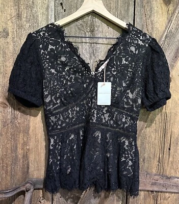 Skies Are Blue Black Lace Peplum Top Size Small New With tags! - Image 1 of 4