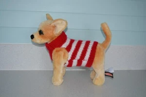 SMALL 8 INCH HAND KNITTED DOG COAT / JUMPER RED /WHITE CHIHUAHUA/TERRIER/ - Picture 1 of 6