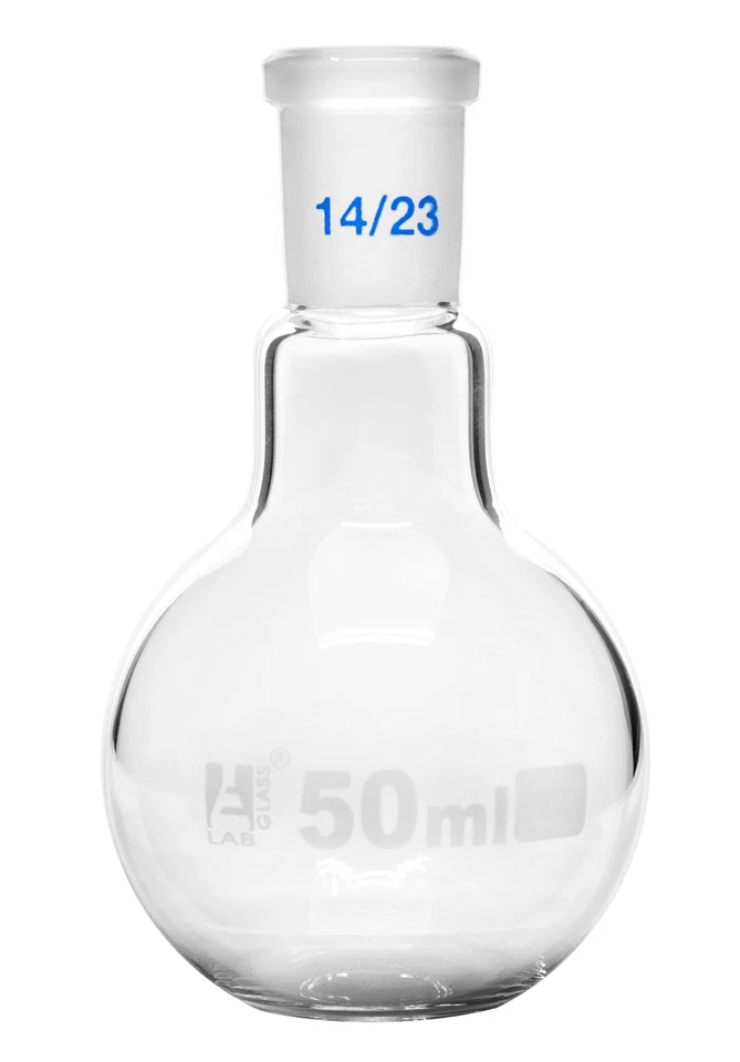 Eisco Labs 50ml Boiling Flask with 14/23 Joint, Flat Bottom - Borosilicate Glass - Image 1 of 1