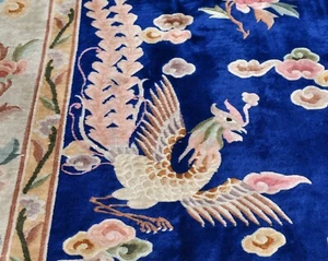 ANTIQUE RARE CHINESE ART-DECO HANDMADE RUG DRAGON/ PHOENIX/FENGHUAN 8FT x 11FT - Picture 1 of 12