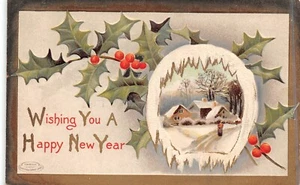 POSTCARD GREETINGS NEW  YEAR    ( 4 CARDS ) - Picture 1 of 8