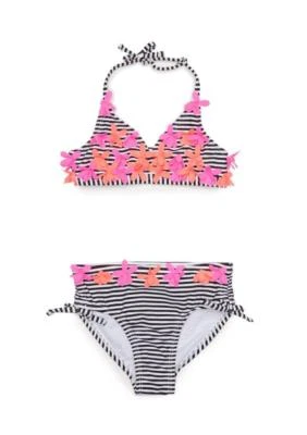 FLAPDOODLES Little Girls' 6X 花瓣条纹 2 件装 比基尼泳装全新带标签 — 第 1/2 张图片