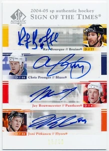 2004-05 UD SP Authentic RAY BOURQUE CHRIS PRONGER PITKANEN Quad Auto Rare #/20 - Picture 1 of 2