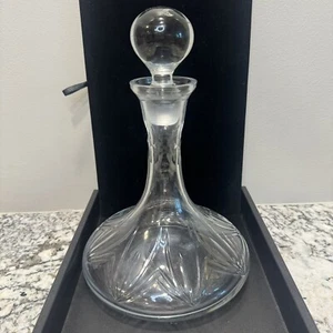 Vintage Decanter Cut Glass Ship With Stopper Mid Century Modern Barware - Picture 1 of 15