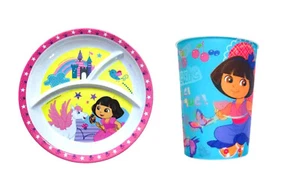 Dora Kindergeschirr Set (Melamin Teller und Obst Picknick Linsen Tasse) - Bild 1 von 5