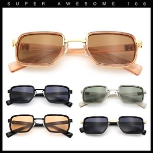 Hipster Dad Fashion Double Rim Narrow Rectangular Luxury Sunglasses - Picture 1 of 32