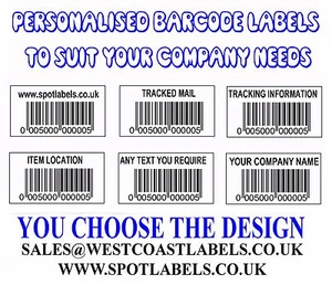  Barcode Number Personalised Company Sticky Labels On Rolls 50x25 SEQUENTIAL - Picture 1 of 13