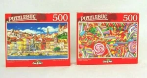 Puzzlebug Cra-Z-art 500pc Jigsaw Puzzles Candies & Swirly Portugal Old Town NIB - Picture 1 of 12