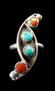 S Shaped Turquoise and Sterling Ring - Zuni Handmade - Picture 1 of 4