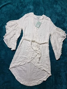 Women's PIYAMA White Geneva Kimono Short Robe SIZE XS - Picture 1 of 13