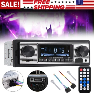 Single Din Bluetooth Vintage Car Stereo FM Radio USB Audio Receiver MP3 Player - Image 1 of 4