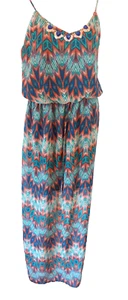 City Triangles Green Tribal Print Maxi Dress with Necklace NEW Size Large - Picture 1 of 4