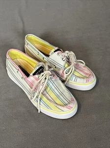 Zapato de barco de lona Sperry Top Sider para mujer talla 6M 9316142 blanco azul rosa amarillo - Imagen 1 de 6
