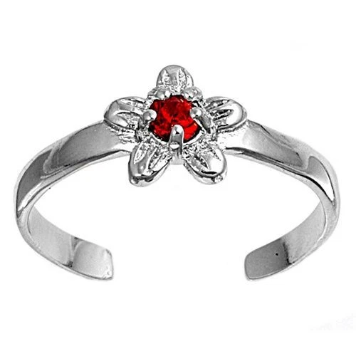 Zehenring Fußschmuck verstellbar Sterling Silber Roter Zirkonia Blume 3 - Bild 1 von 1