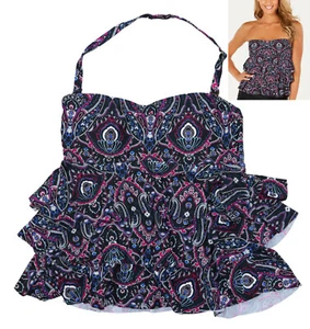 Island Escape Mon Ami Printed Tiered Layered Women's Tankini Top Swimwear NWT - Picture 1 of 1