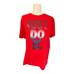 Nike Womens Just Do It T-Shirt~Size Large~Red Blue Glitter Logo Sporty Casual