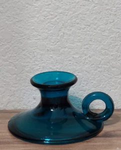 CANDLE HOLDER TEAL COLOR GLASS - Picture 1 of 6